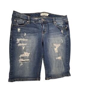 TORRID Denim Bermuda Shorts Womens 14 Distressed Stretch Medium Wash